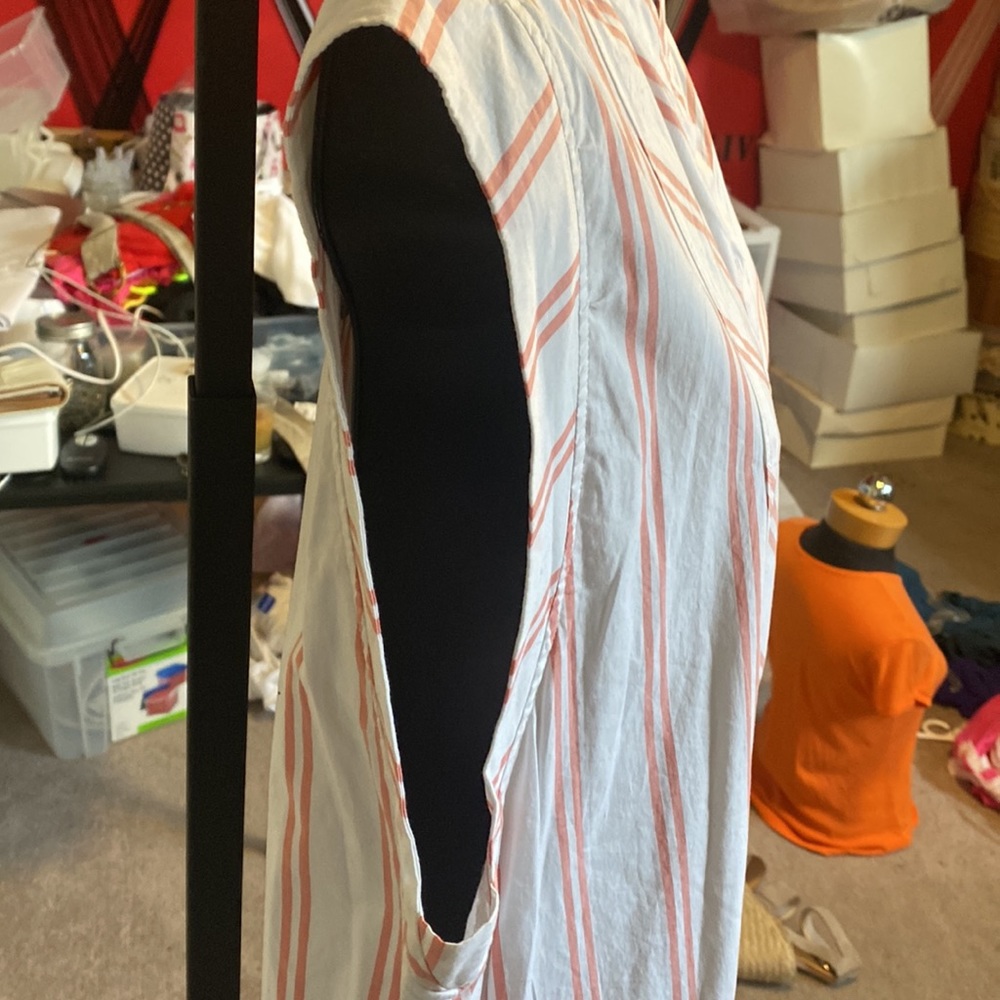 NWT ABERCROMBIE & FITCH RED & WHITE STRIPED SLEEVELESS COTTON SHIRT DRESS - Picture 6 of 12